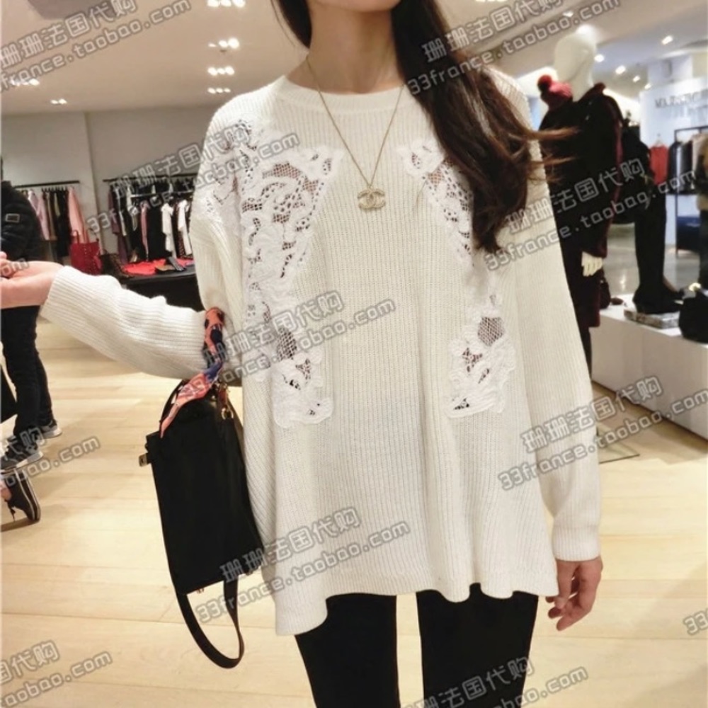 Sandro cream-colored lace sweater